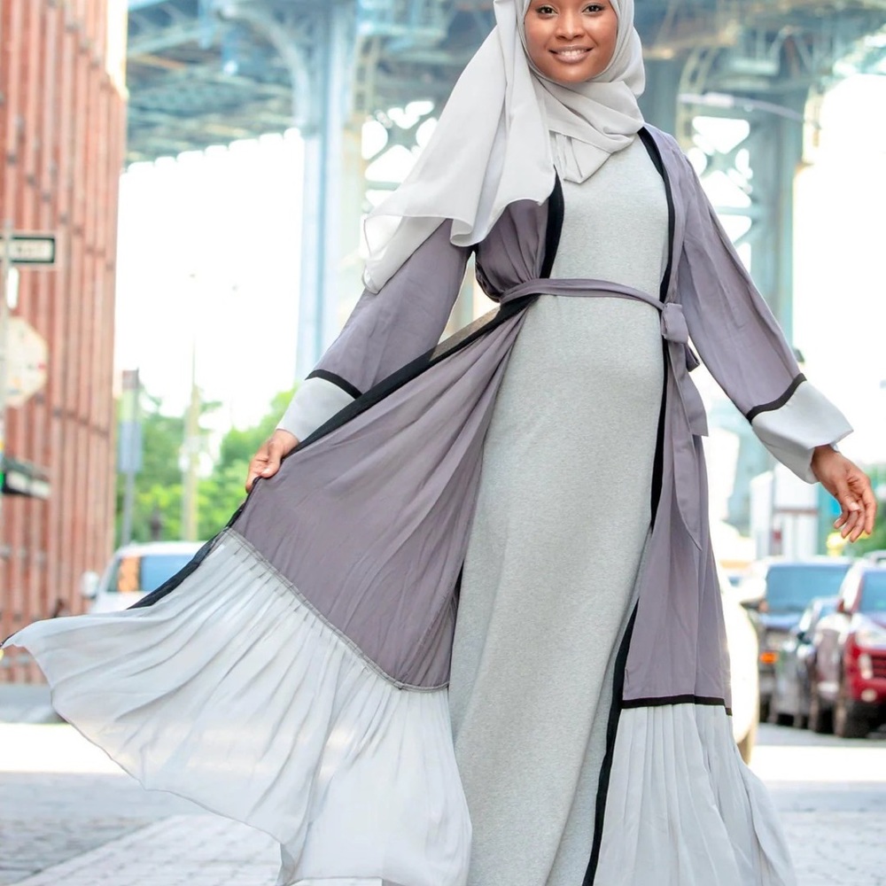 Urban Modesty Gray Ruffle Open Front Abaya